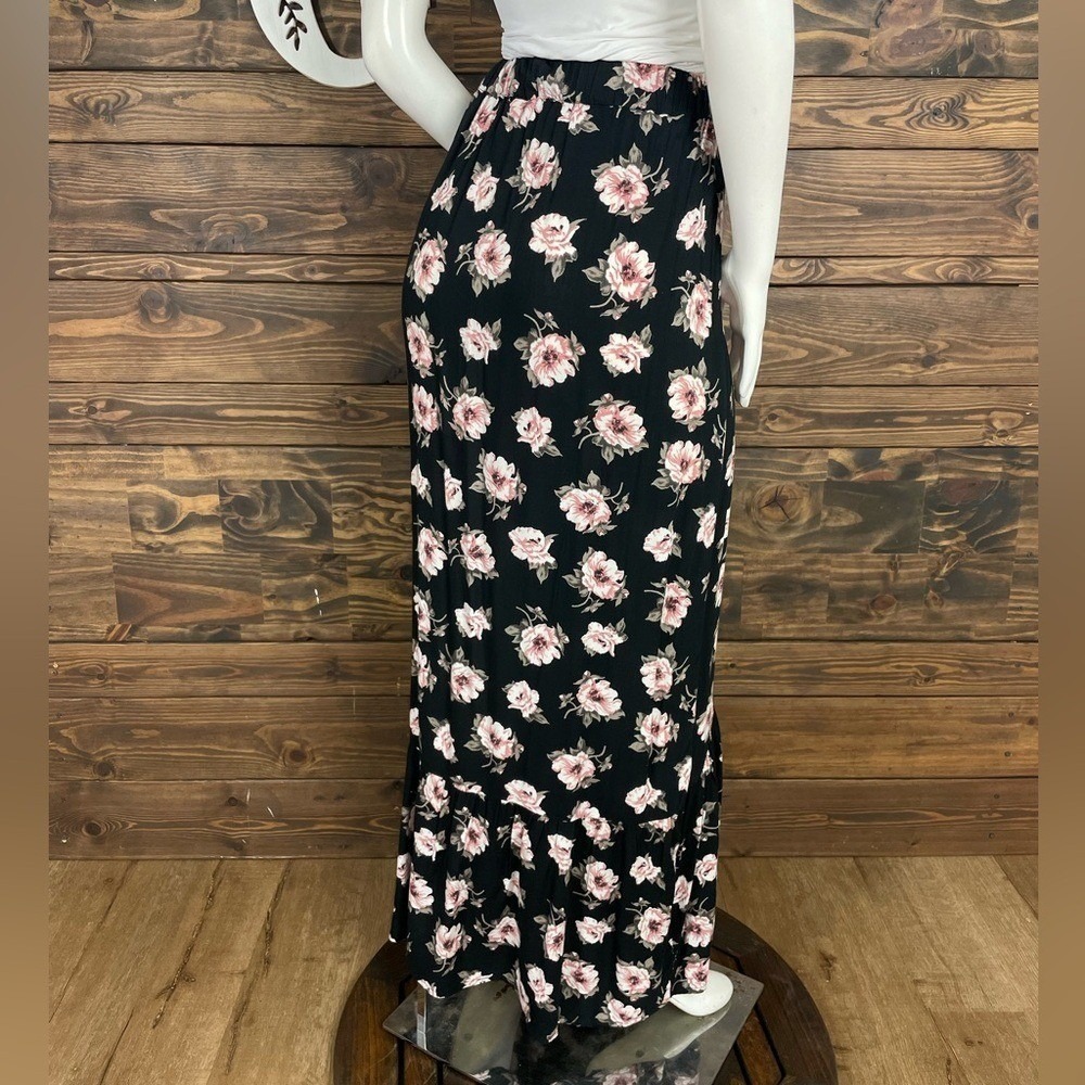 Japna Floral High Low Maxi Skirt Roses Multi Button Down Ruched Ruffle Split Hem - Picture 5 of 8